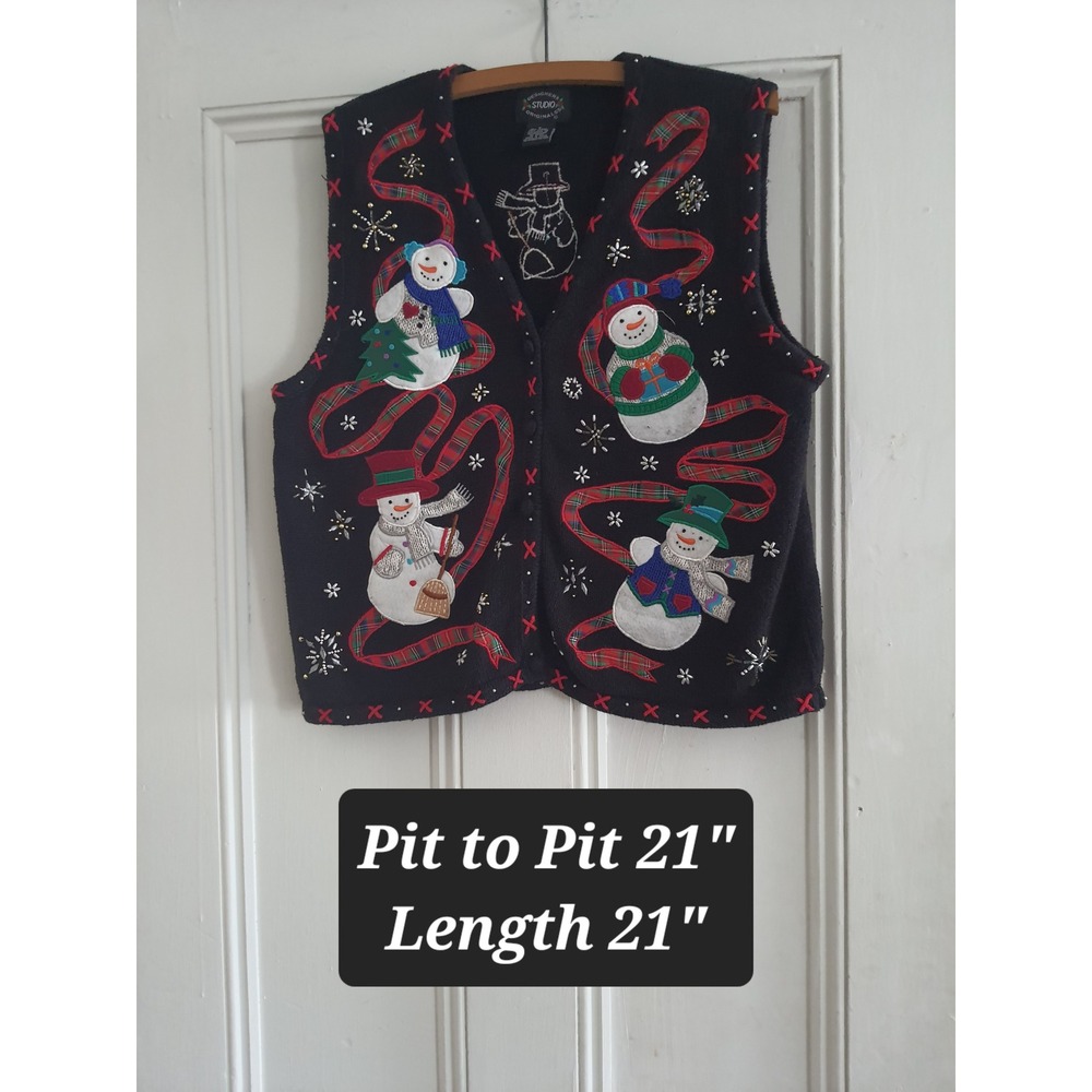 Designers Studio Originals Womens Black Snowman Ugly Christmas Vest Size S